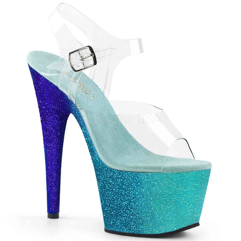 Pleaser - ADORE708OMBRE Sandale à bride à la cheville, Pole dance chaussures - Chaussures de pole dance - Bleu/Transparent Product image